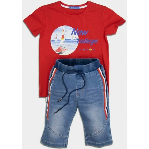 Σετ με μακό μπλούζα και jeans βερμούδα