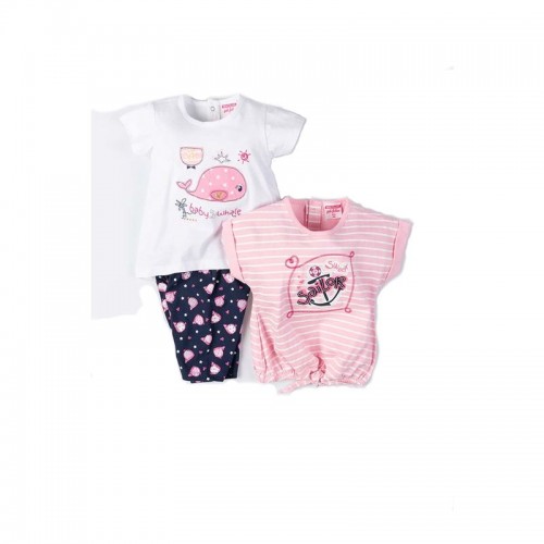 Σετ τριών τεμαχίων για κορίτσι bebe New College 20-8873 Ροζ-Λευκό-Μπλε